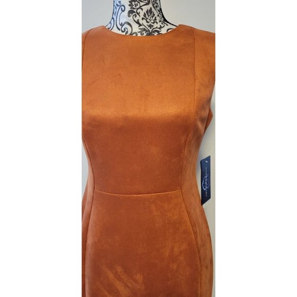 Andrew Marc New York Faux Leather Sheath Dress Brown Sleeveless Women’s Size 12 - Picture 4 of 16